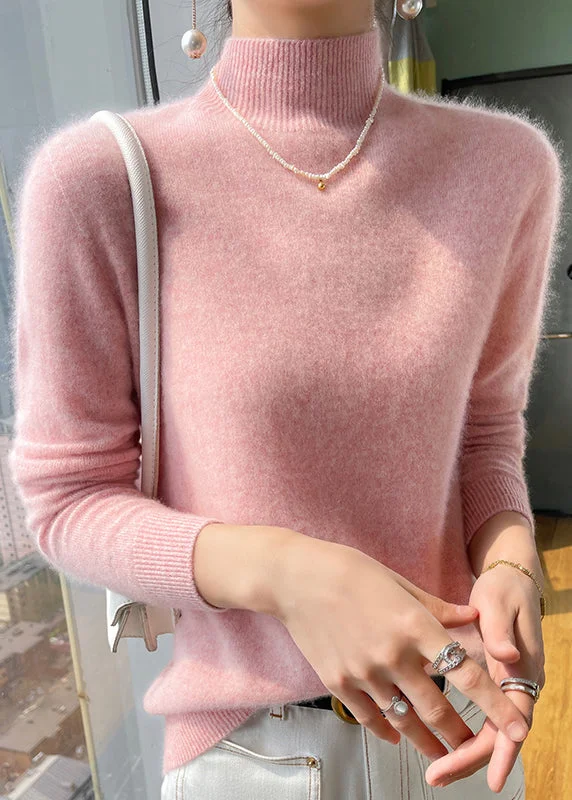 Special Savings Boutique Pink Half Hign Neck Versatile Woolen Knitted Sweaters Fall
