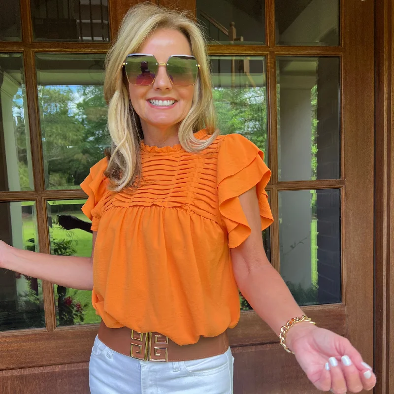 Instant Deal Belle Ruffle Sleeve Pleated Top | Orange