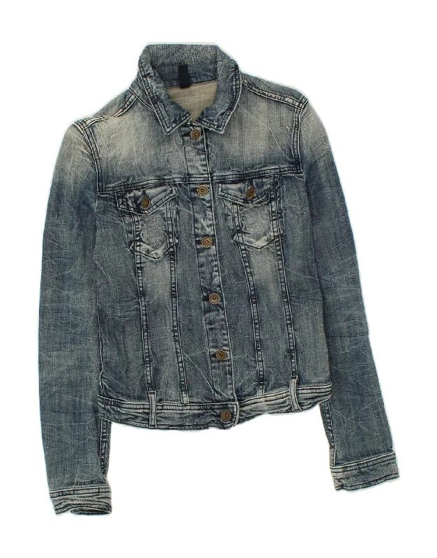 Stock Up and Save BENETTON Womens Crop Denim Jacket UK 10 Small Blue Cotton
