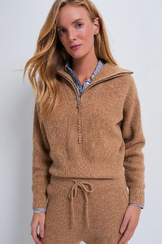 Hurry In Camel Melange Long Sleeve Cashmere Wool Sweater