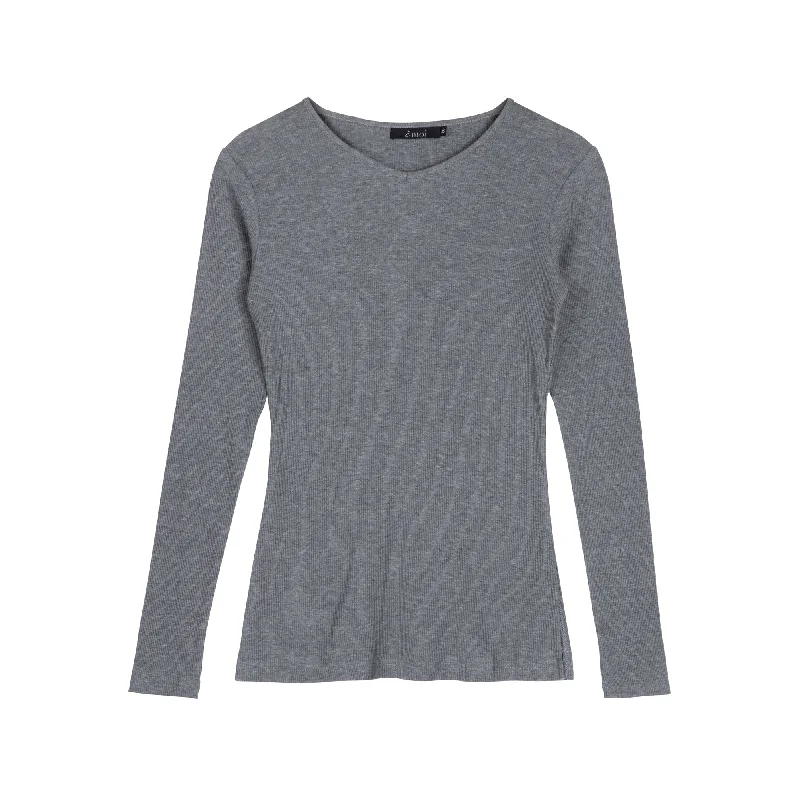 Weekend Offers That Delight Ribbed V-neck Tee | Charcoal [Final Sale]