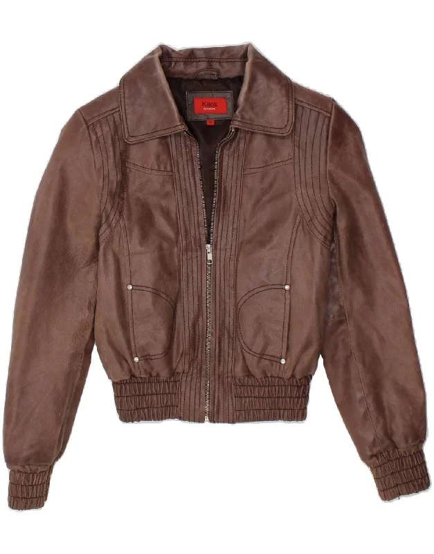 New Markdowns KAOS Womens Loose Fit Leather Jacket EU 34 XS Brown Leather