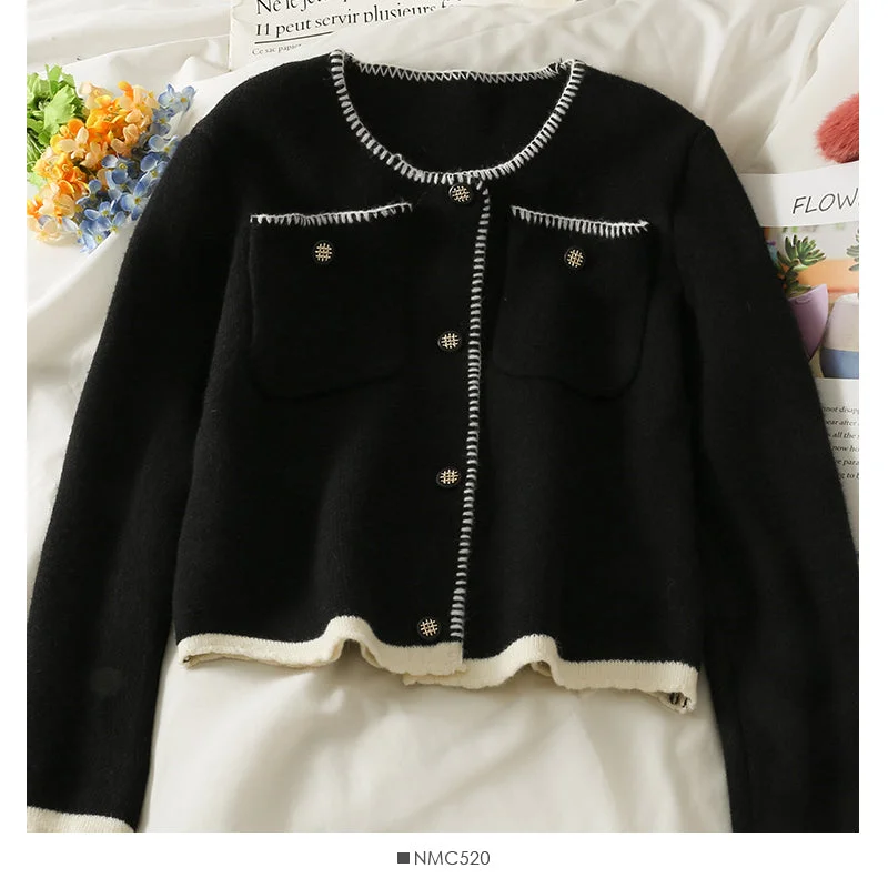 Deal Dash Sweater women's bag side single breasted cardigan top color matching slim fit bottomed sweater 1983 Deal Dash Sweater women's bag side single breasted cardigan top color matching slim fit bottomed sweater 1983