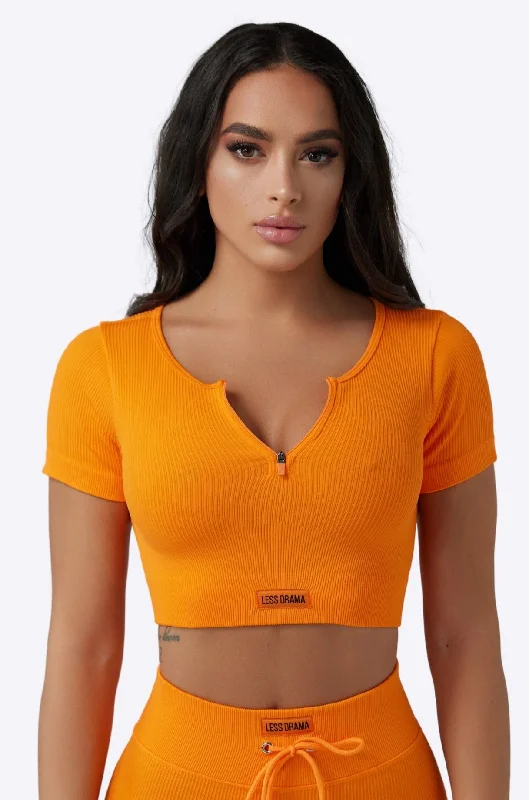Instant Deal Focused Ribbed Crop Top - Orange