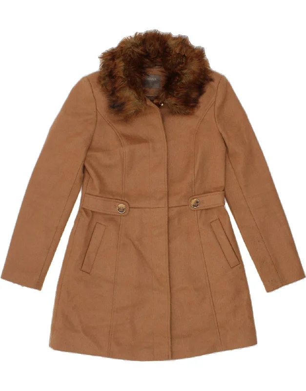 YEAR-End Clearance OASIS Womens Overcoat UK 10 Small Brown Polyester