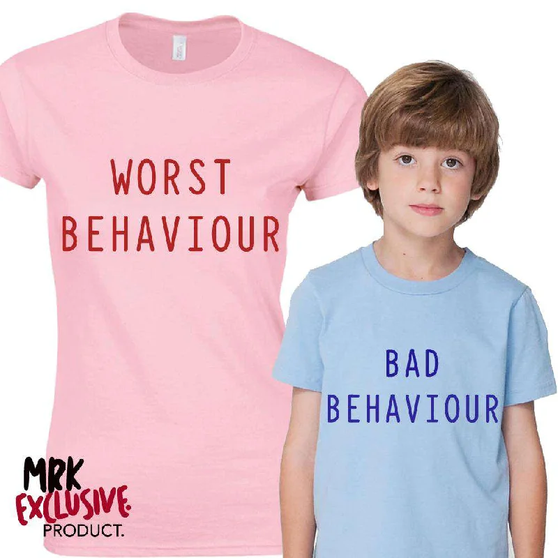 Year-End Sale Bad Behaviour Adult & Kid Pink/Blue Matching Tees (MRK X)