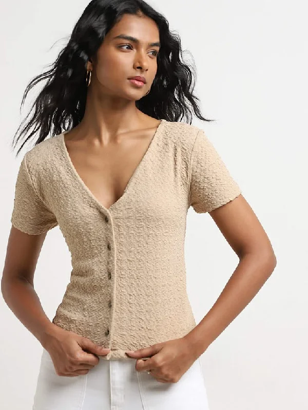 Instant Discount LOV Beige Textured Blouse