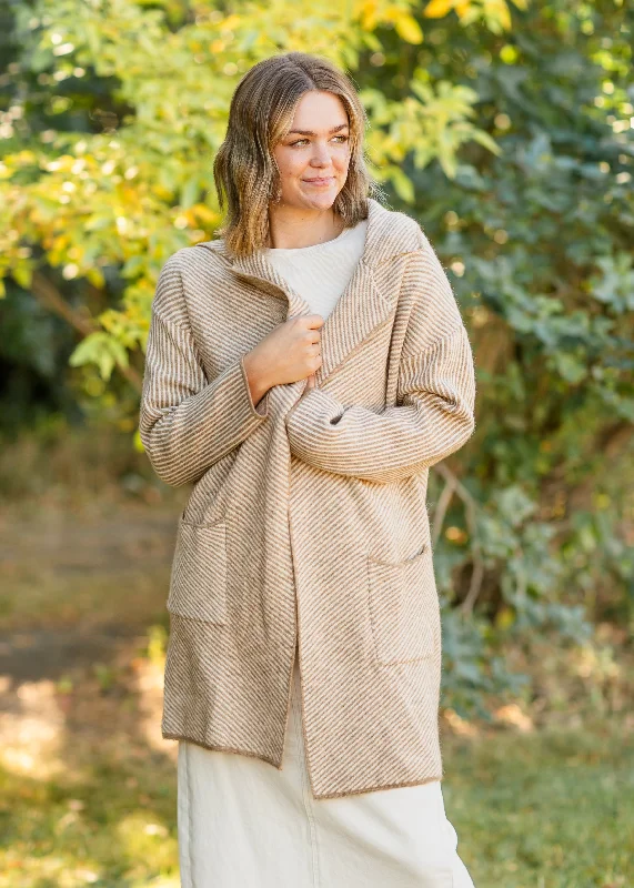 Online Exclusive Carmen Striped Knit Lapel Cardigan Coat