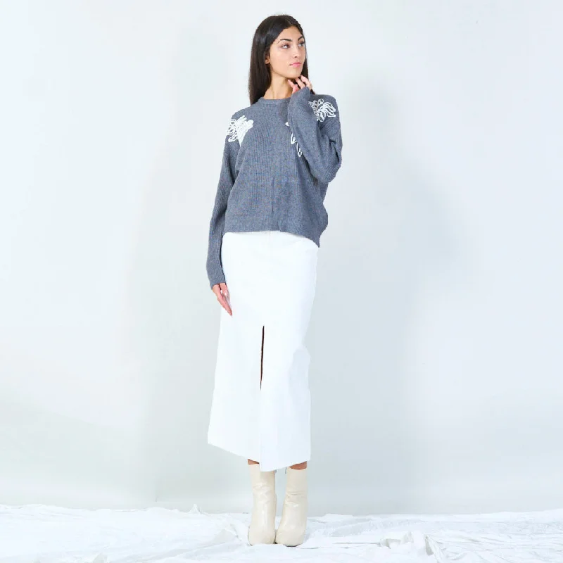 Big Deal Floral embroidered knit sweater wholesale
