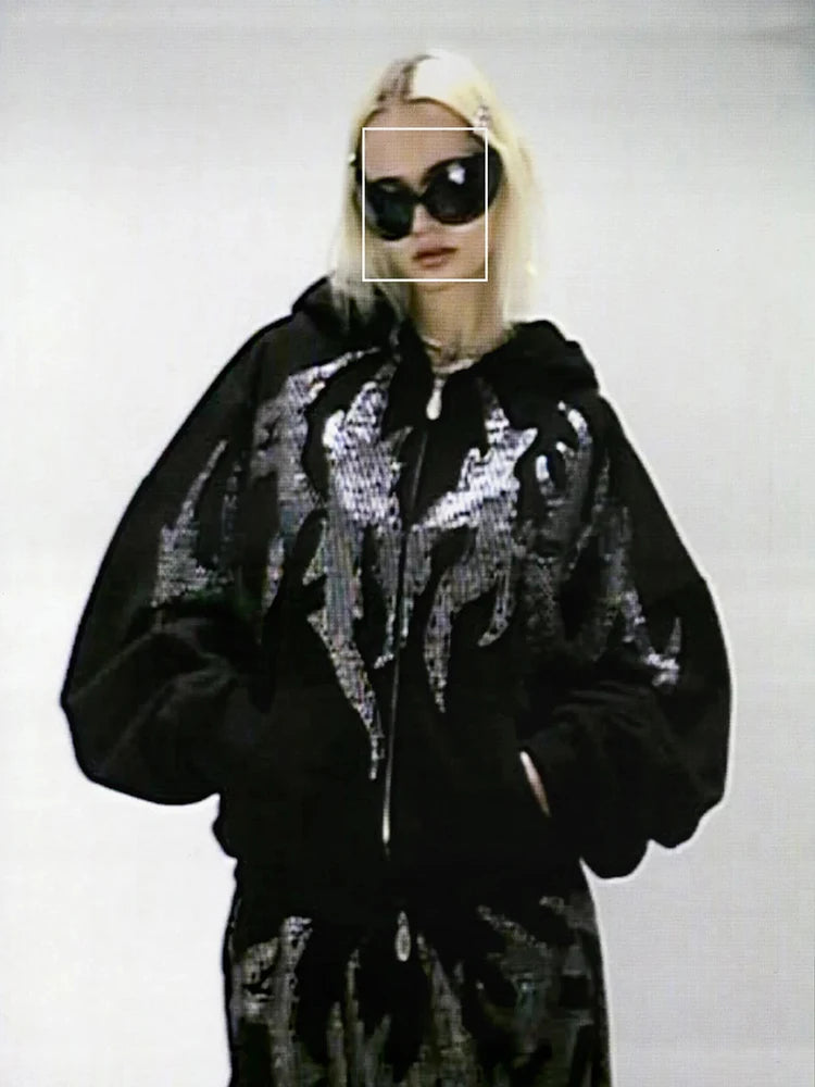 Buy Today Dark Autumn Winter Women's Dark Rhinestone Trendy Y2K Zipper Hoody