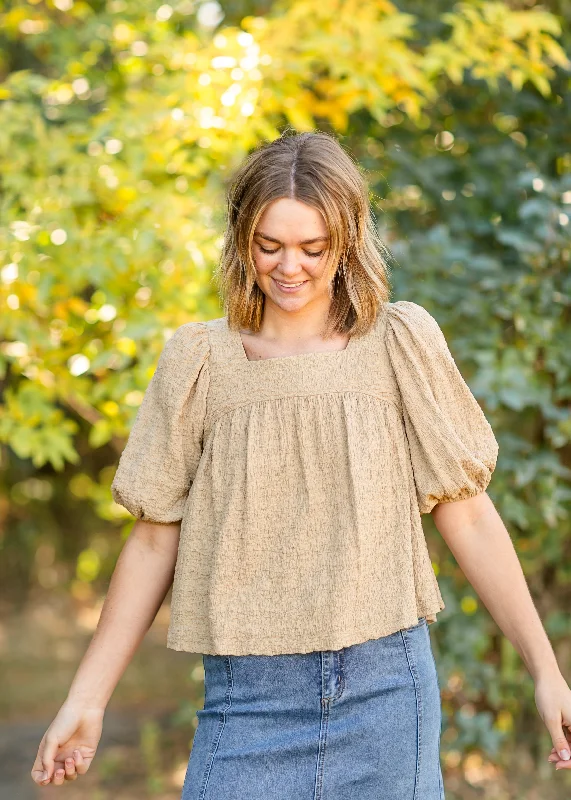 Get It Before It’s Gone Lina Textured Taupe Peplum Top