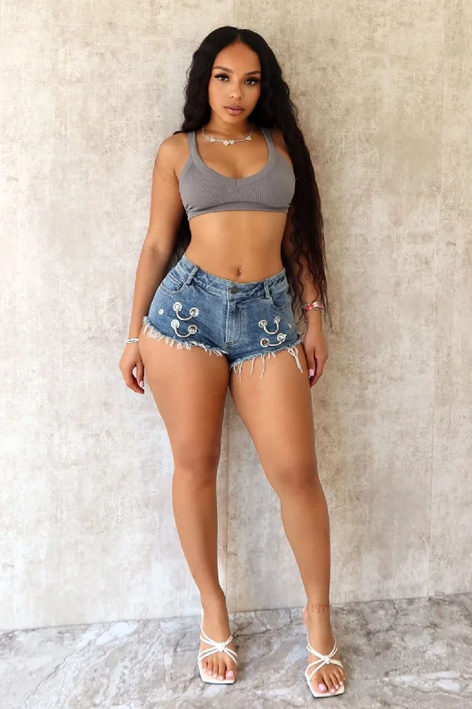 Exclusive Savings Talia Washed Grommet Detail Denim Shorts