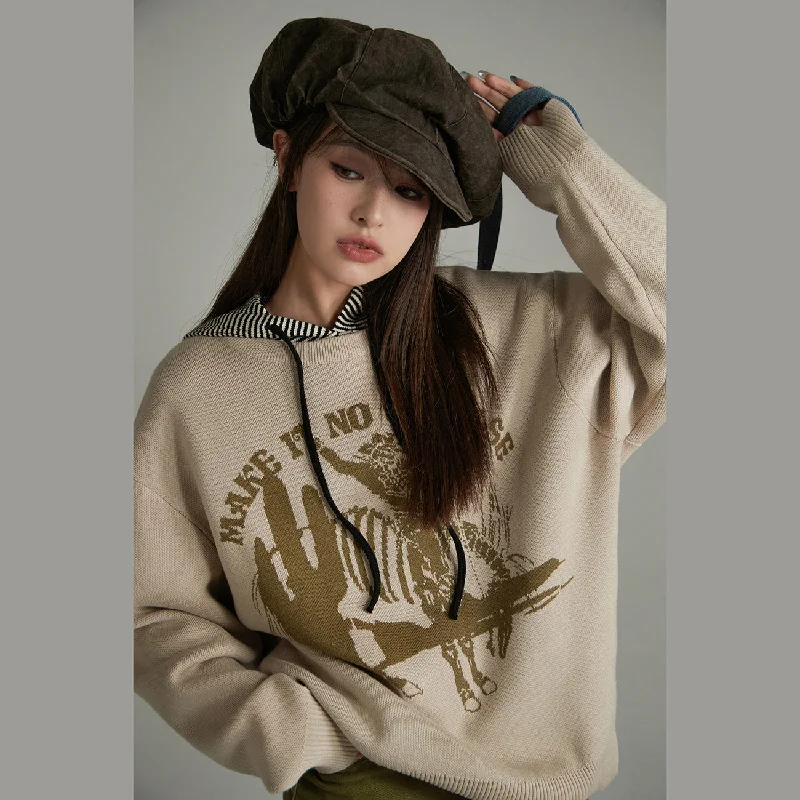Steals and Deals Pattern Loose Fit Knit Sweater
