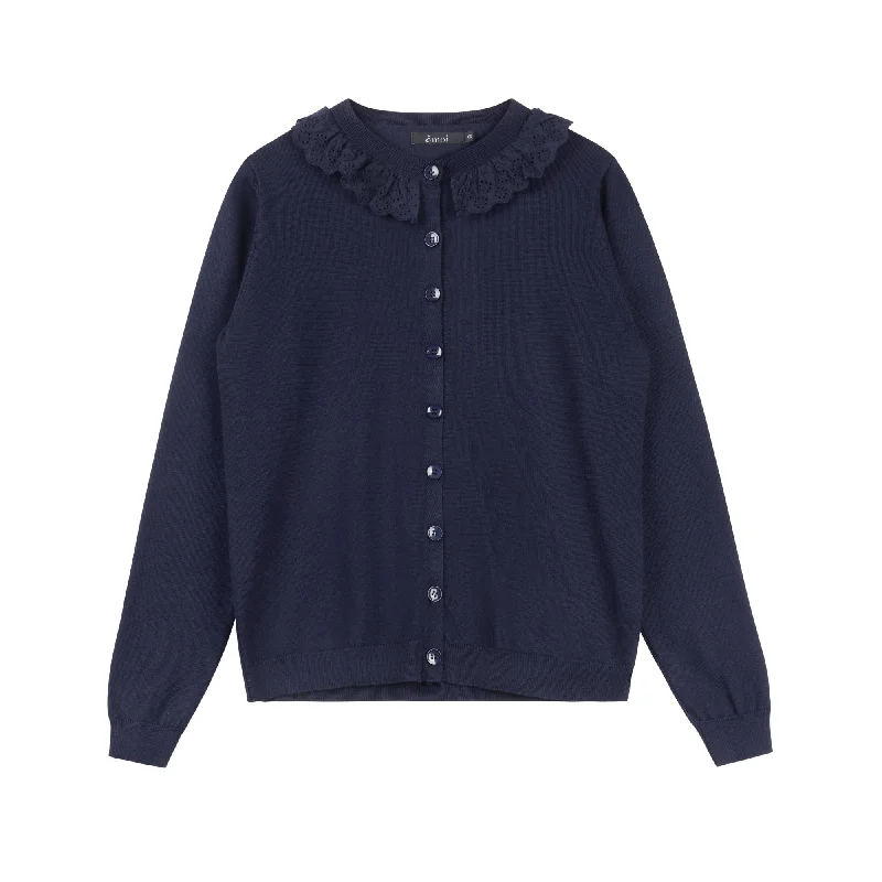Early Access Collared Eyelet Sweater | Navy [Final Sale]