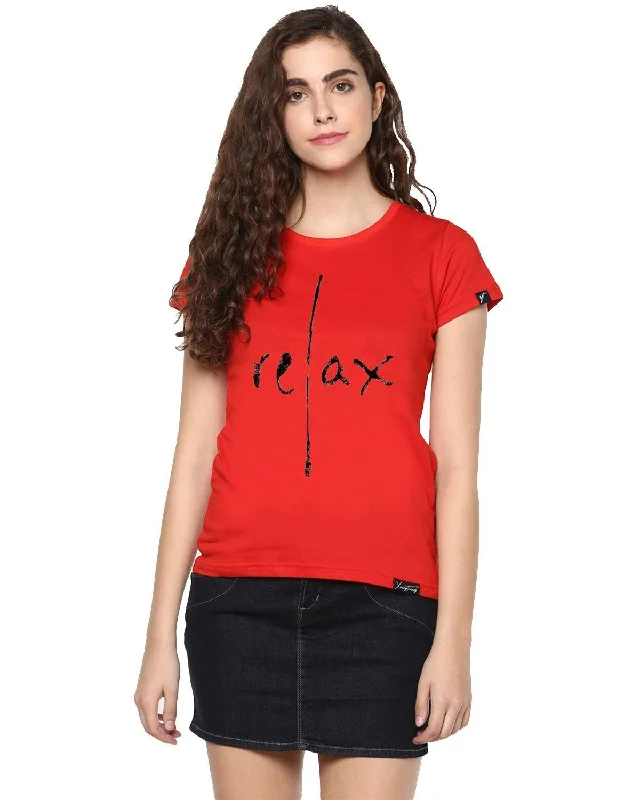 Weekend Deals That Wow Womens Half Sleeve Relax Printed Red Color Tshirts