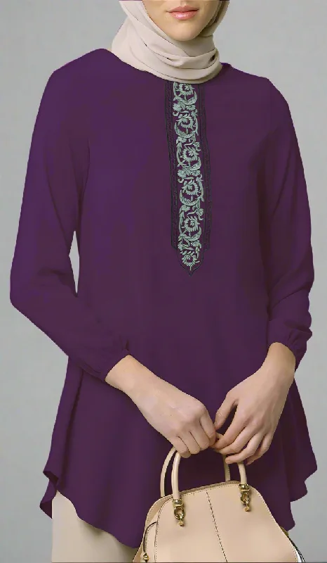 Weekend Deals That Spark Suroor Embroidered Long Modest Tunic - Dark Purple