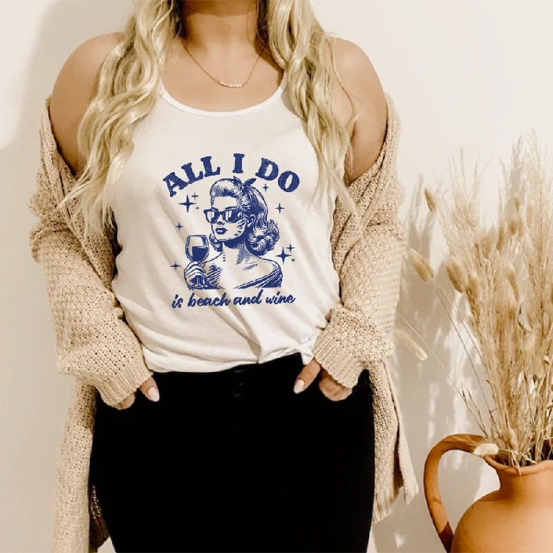 Weekend Deals That Thrill All I Do Is Beach & Wine Retro Graphic Women's Tank