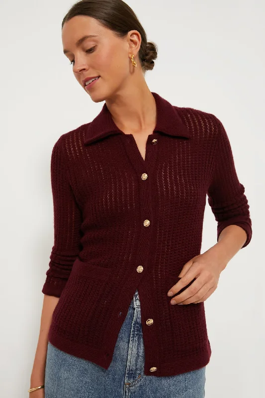 Major Savings Burgundy Pointelle Cashmere Blouse