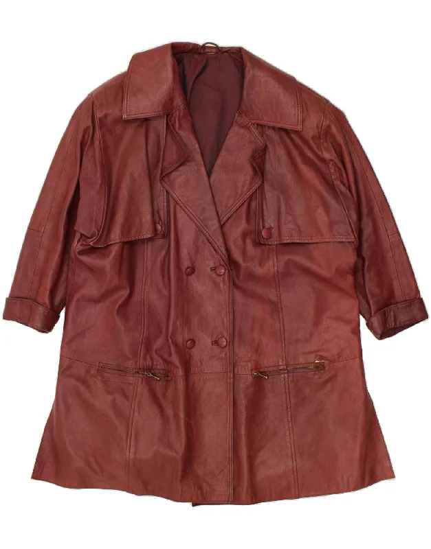 Stock Clearance VINTAGE Womens Leather Overcoat UK 14 Medium Burgundy Leather