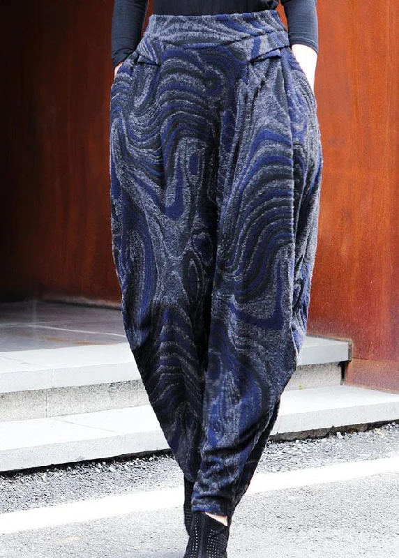 Flash Deals Women Black Blue Pockets Jacquard lantern Spring Pants