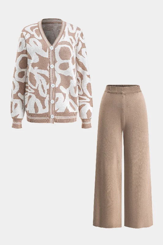 Now or Never Knit Button Cardigan And Wide-Leg Pants Set