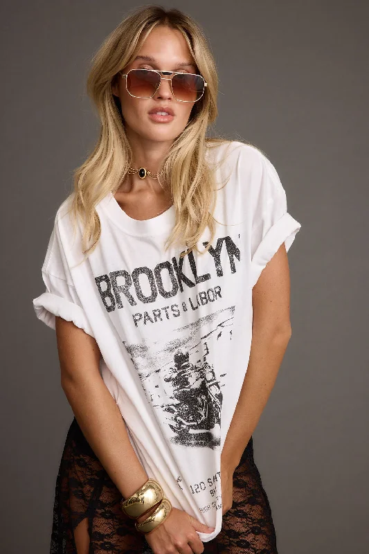 Early Access Brooklyn White Graphic Boyfriend Tee