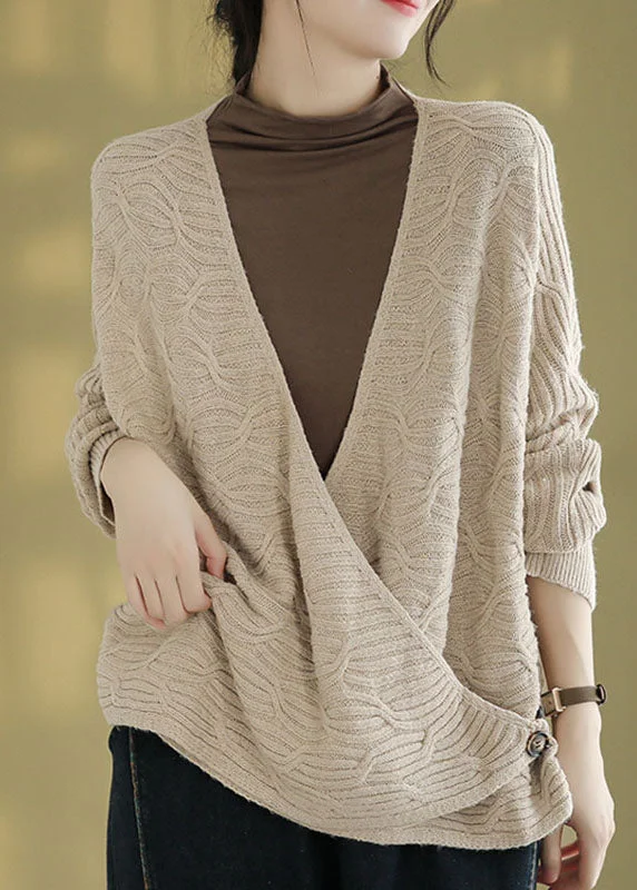 Final Sale Apricot Button Warm Cotton Knit Sweaters Long Sleeve