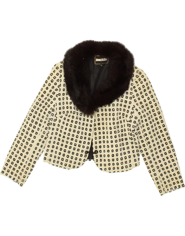 Year-End Clearance VINTAGE Womens Abstract Pattern Bolero Jacket EU 40 Medium Beige