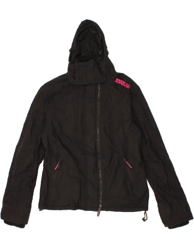 Seasonal Sale SUPERDRY Womens Hooded Windbreaker Jacket UK 18 XL Black Nylon