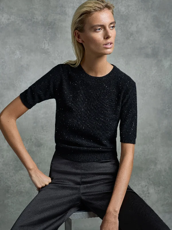 Now or Never Sparkle Cashmere Sweater - Black