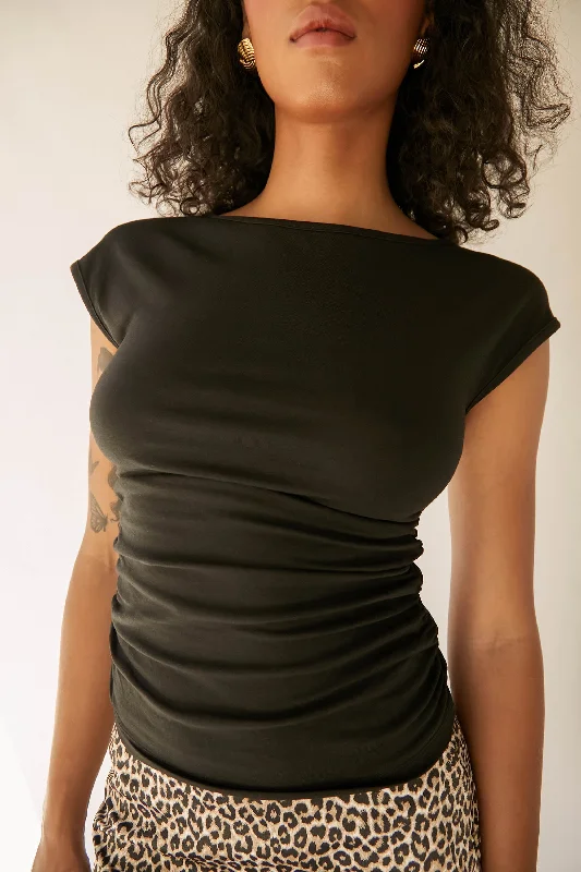 Weekend Savings Bonanza BOAT NECK TOP WITH RUCHING