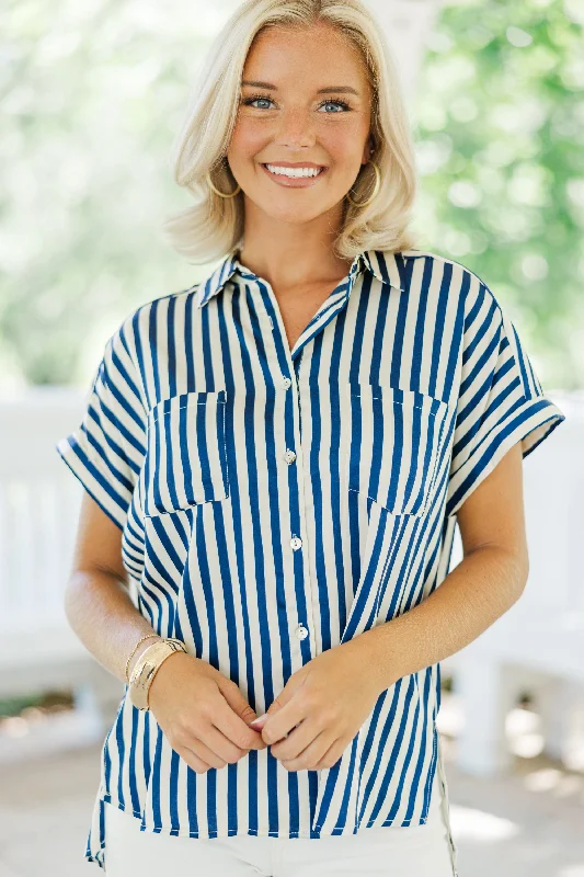 Lowest Price Help You Out Navy Blue Striped Blouse