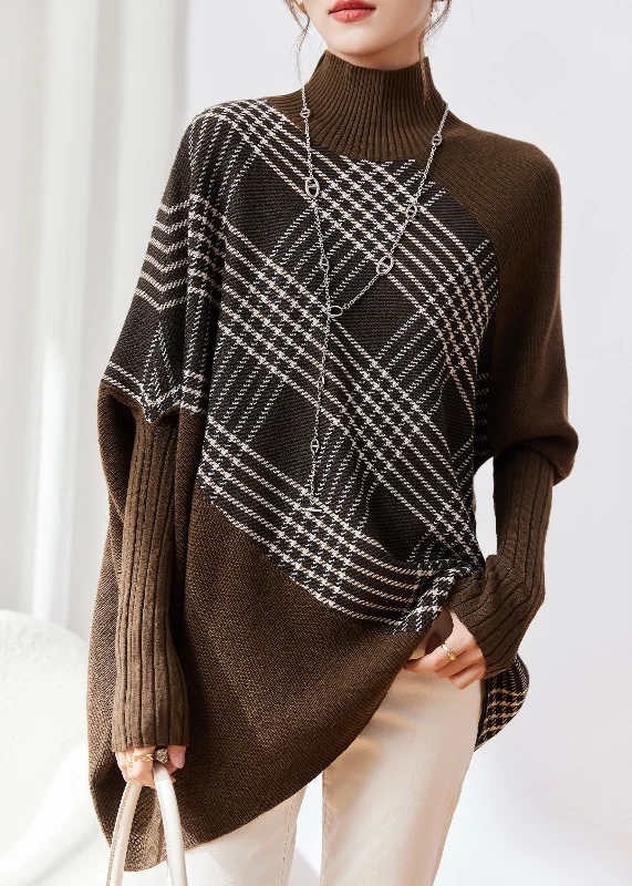 Daily Special Original Oversized Coffee Asymmetrical Patchwork Woolen Sweaters Winter