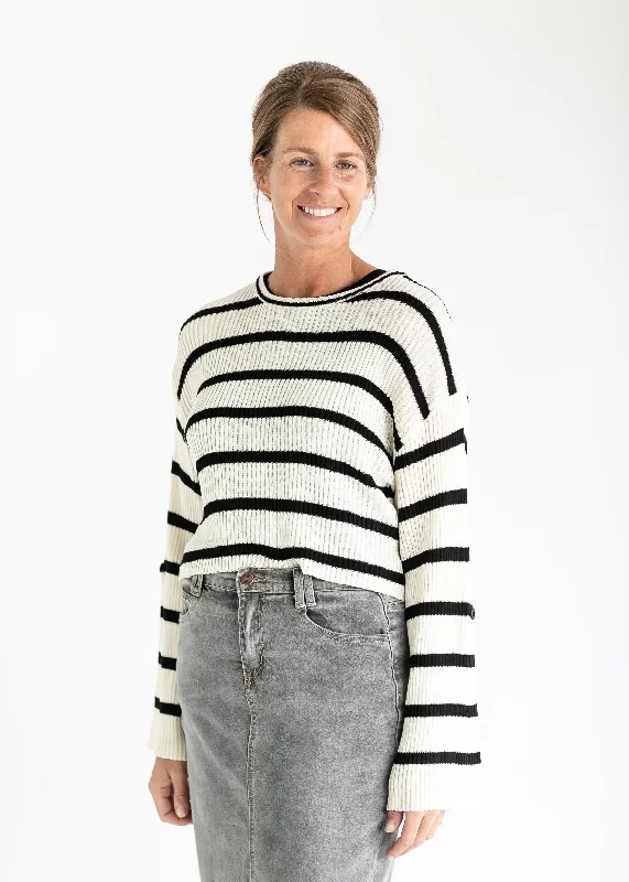 TIME-Limited Offer Black Striped Bell Sleeve Knit Top - FINAL SALE