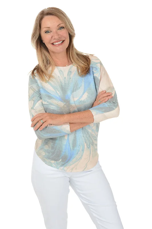 Price Reduction Marbled Floral 3/4 Dolman Sleeve Sweater