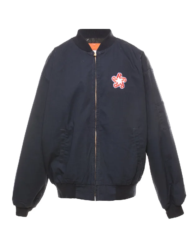 Navy Zip-Front Classic Bomber Jacket - XL