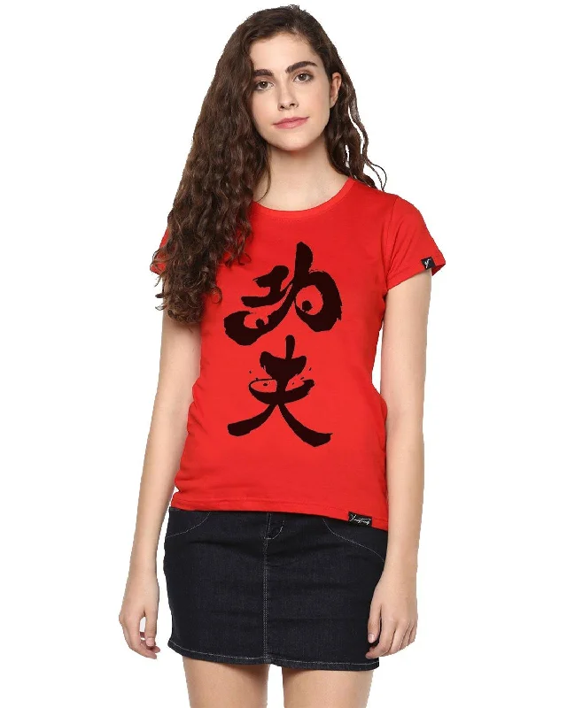 Extra Savings Womens Half Sleeve Panda Printed Red Color Tshirts