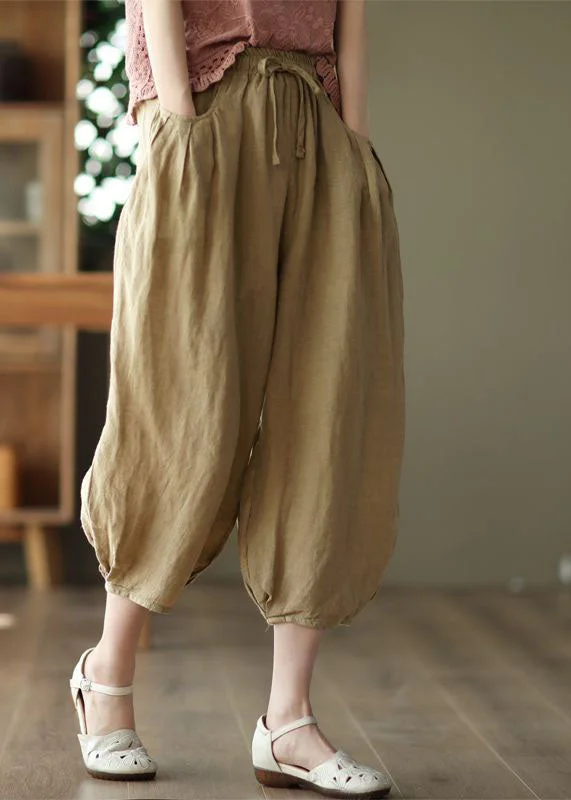 Weekend Deals That Thrill Unique Brown Pockets Patchwork Linen Crop Pants Summer