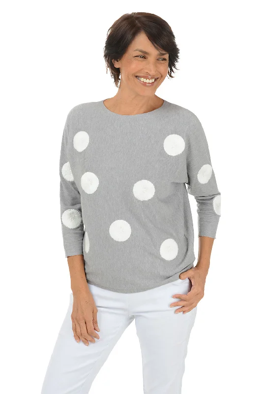 Weekend Bargains to Sizzle Charcoal Polka Dot Embroidered Sweater