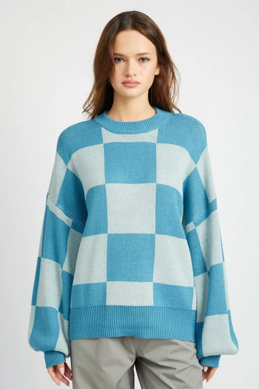 Must-Have Deals CHECKERED SWEATER WITH BUBBLE SLEEVES