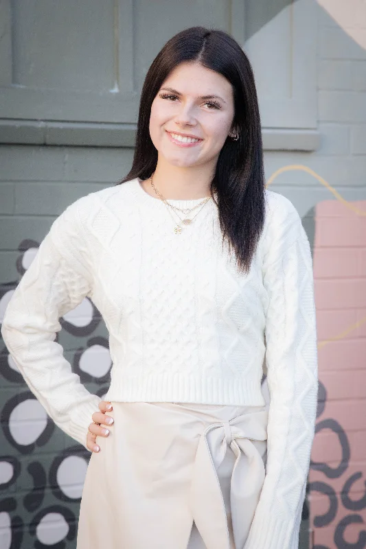 Overstock Clearance Kessie Cable Knit Sweater, Whisper White | Steve Madden