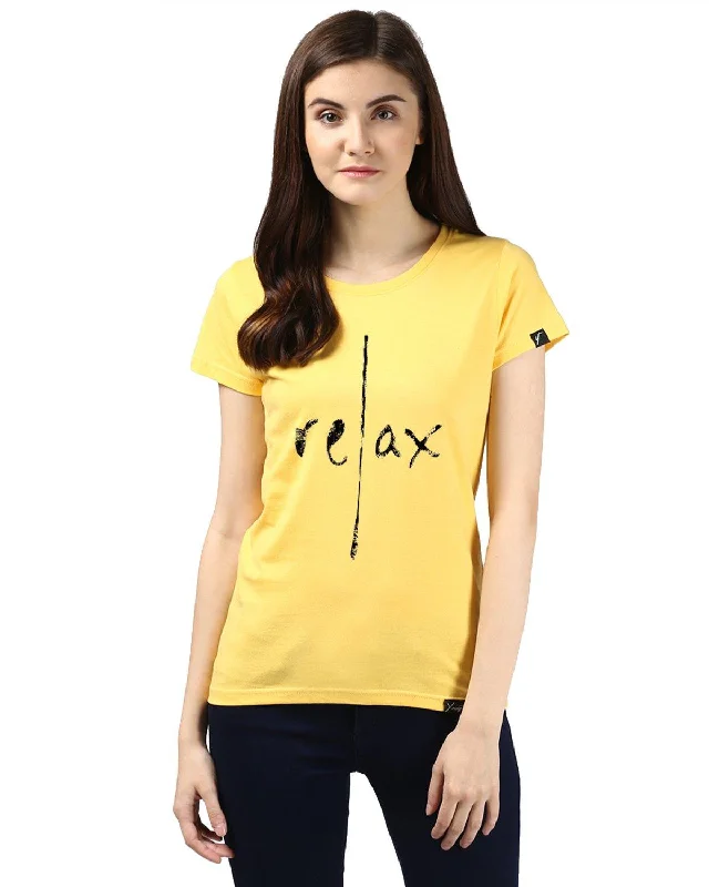 Weekend Bargains to Cherish Womens Half Sleeve Relax Printed Yellow Color Tshirts