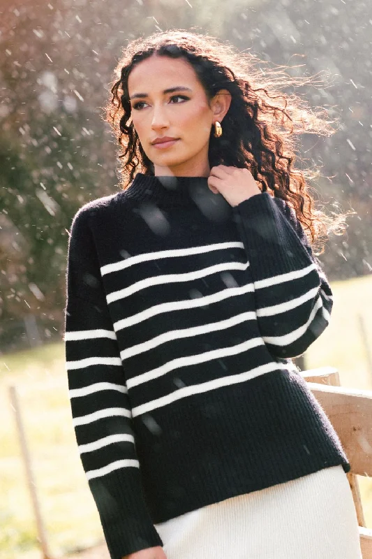 Sneak Peek Sale Alaska Black Stripe Funnel Neck Knit Jumper