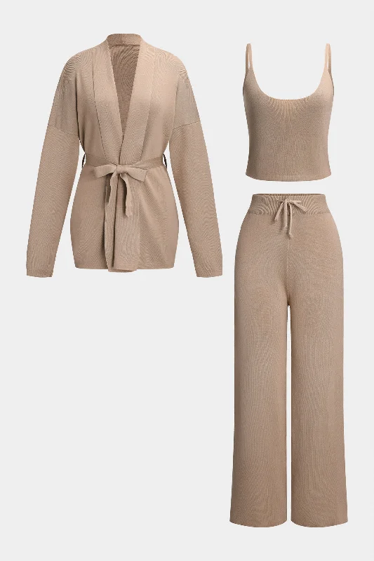 Overstock Sale Solid Cami Top And Cardigan And Pants Set