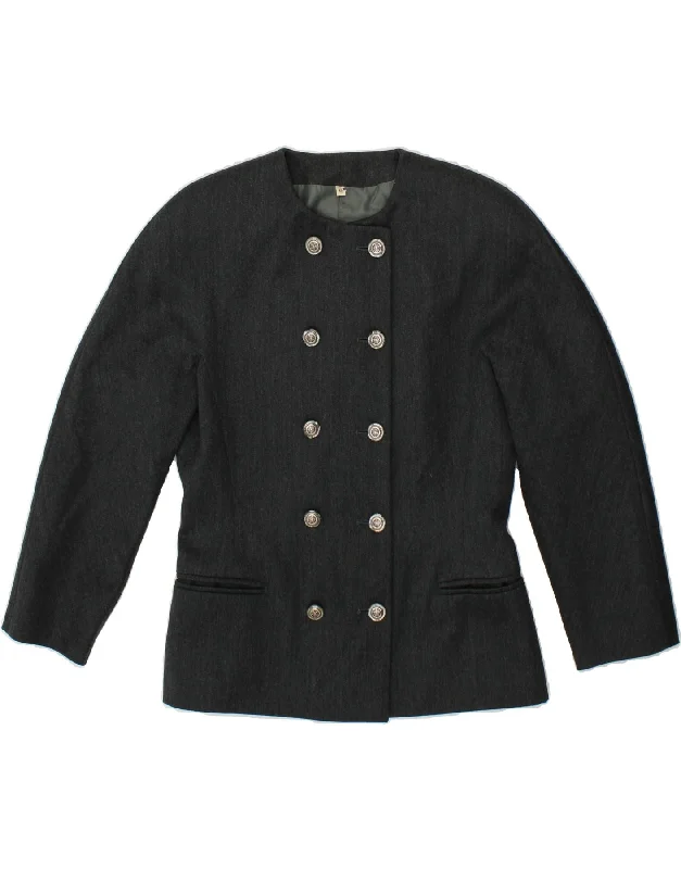 Mega Sale VINTAGE Womens Double Breasted Blazer Jacket IT 40 Small Grey New Wool