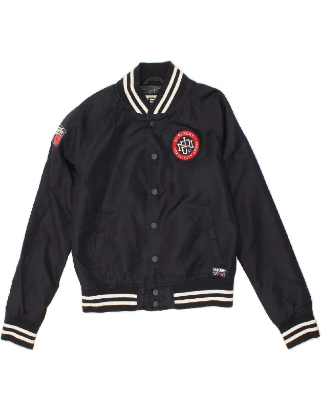 Major Savings SUPERDRY Womens Bomber Jacket UK 10 Small Navy Blue Polyester