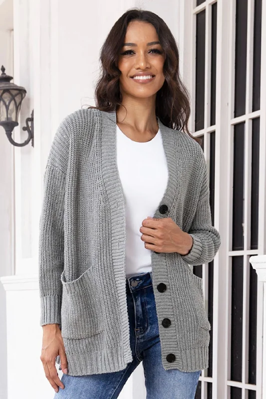 Weekend Special Button Up Long Sleeve Cardigan with Pockets