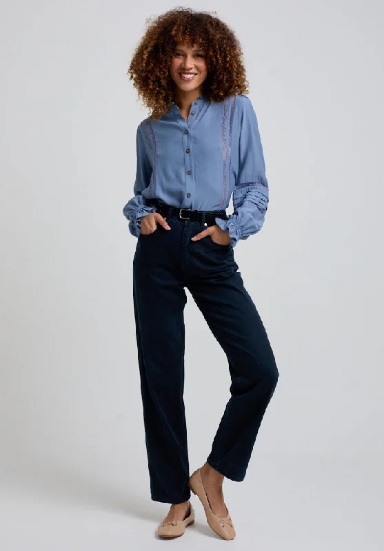 Crazy Savings Abby Lace Insert Blouse In Blue