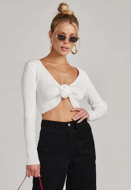 While Supplies Last Marie White Long Sleeve Rosette Top
