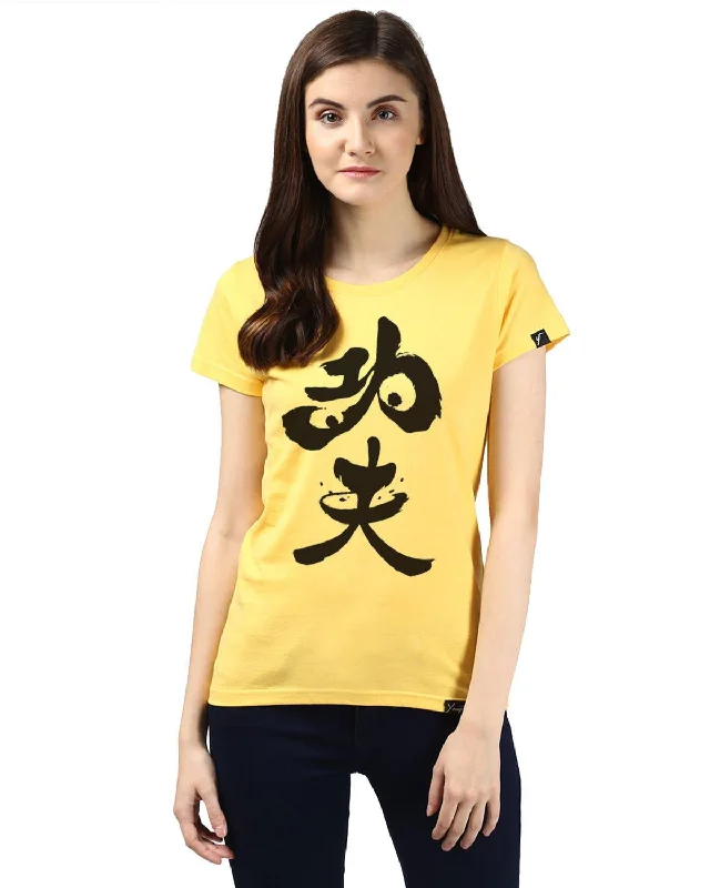 Buy Now Womens Half Sleeve Panda Printed Yellow Color Tshirts
